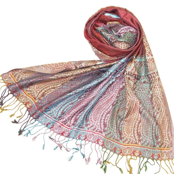 Lovarzi Women's Pashmina Scarf Shawl - Chic Paisley Scarves for Ladies & Girls - Red - CE116L8JOWH