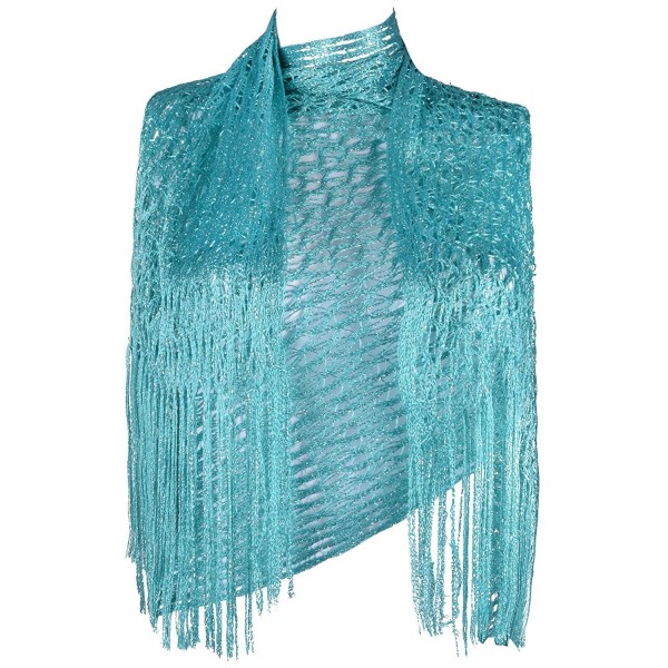 Women Fashion Scarves Glitter Sparkle Scarf Wedding Wrap shawl with Fringe - Turquoise - CT182Q43T94