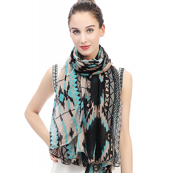 Lina & Lily Vintage Women's Aztec Tribal Print Long Scarf Large Size Lightweight - Neon Blue and Black - CJ11W0FU25X