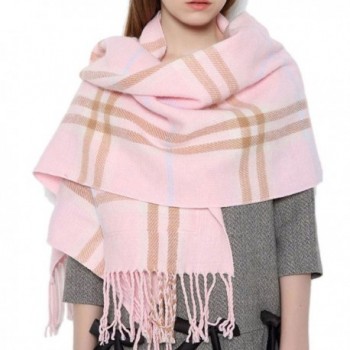 Women's Shawl Pocket Scarf Stylish Warm Soft Plaid Double Sided Wearing with Tassel - Pink - CI12O0PNB4V