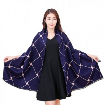 Stylish Oversize Plaid Blanket Big Square Long Scarves Warm Cashmere Shawl Wrap for Women - Blue&pink - CW1873EWEWW