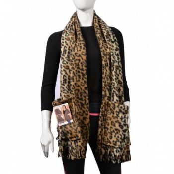 KC Caps Soft Fleece Fringed Shawl Wrap Shoulder Cozy Winter Scarf with Pockets - Cheetah - CO129KLHM11