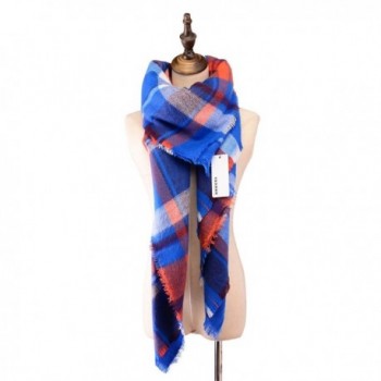 Women's Vintage Plaid Cozy Tartan Scarf Checked Shawl Wrap Neck Stole Pashimina - Blue - C91294UTBLH