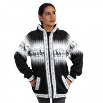 Cardigan Sweater Hoodie Zip Pockets Alpaca Blend Unisex Made In Peru - Black - CY1884DHEHA