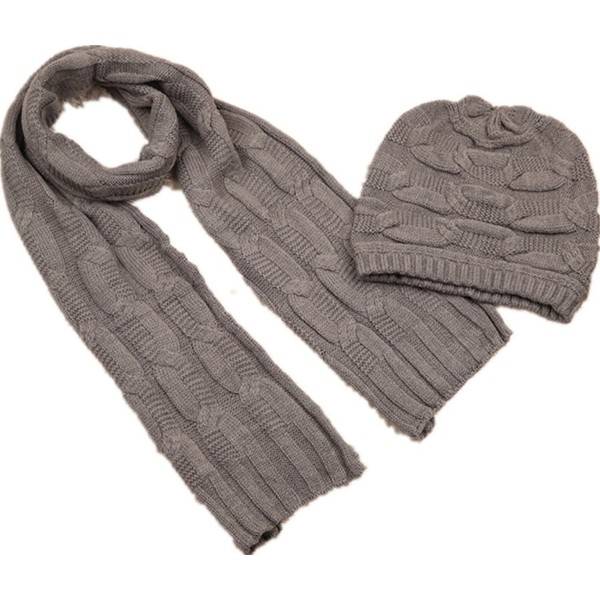 New Winter Warm Women Wool Hat/Scarf Set Women Knitted Hats Scarf Beige - Gray - CT11Q3F8F5Z