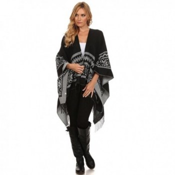 ViiViiKay Women's Fashionable Bohemian Style Poncho Shawl Cape Cozy Cardigans - 460_black - C5185CCHE0G