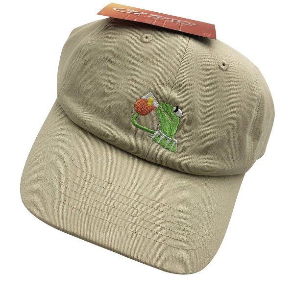 Kermit The Frog Dad Hat Baseball Cap Sipping Sips Drinking Tea Champion Adjustable - Beige - CW184X0KXAL