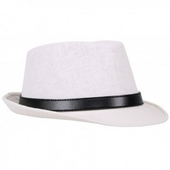 Classic Straw Fedora Leather White