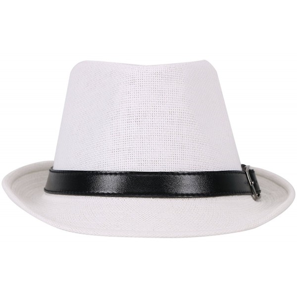 Classic Men's Straw Fedora Hat w/ Faux Leather Belt Band- White ...