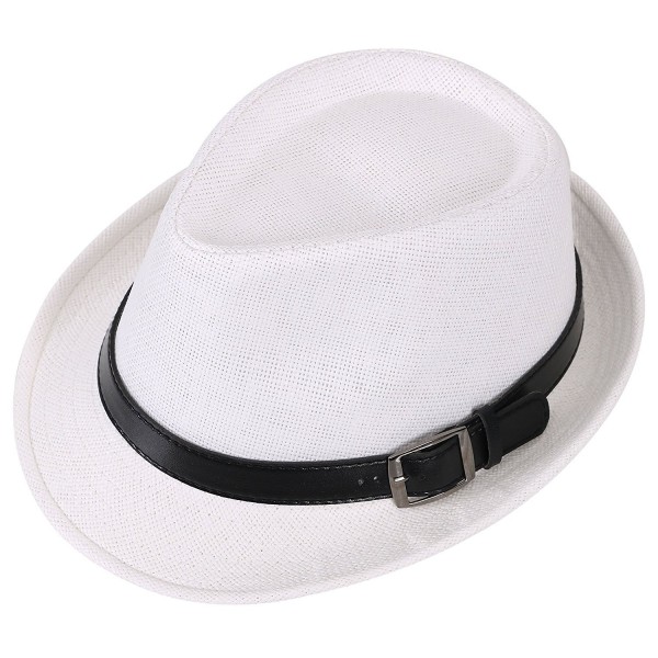 Classic Men's Straw Fedora Hat w/ Faux Leather Belt Band- White ...