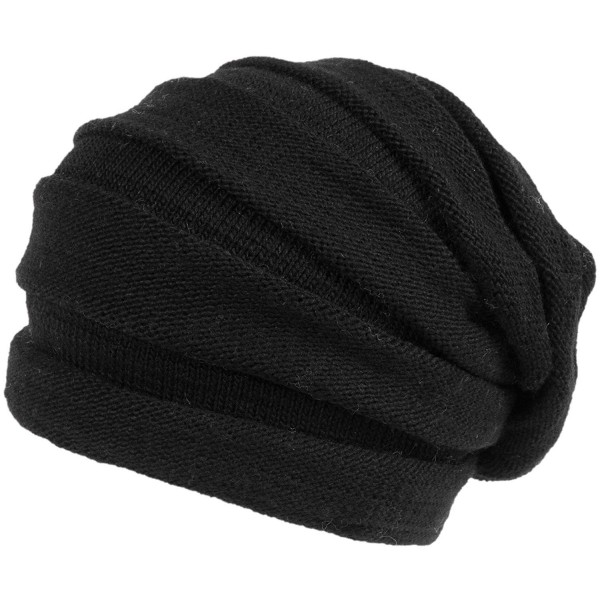 Nirvanna Designs CH609 Stripe Tube Slouch Hat with Fleece - Black - CV11H7RBX07