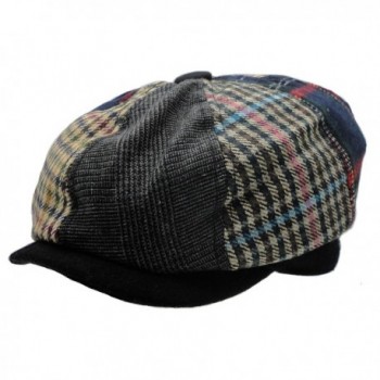Men's Wool Blend Applejack Houndstooth Plaid IVY newsboy Hat - Multi-brown - C3185QMTA4R