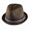 JJ Men's Upturn Brim Summer Fedora with Red Navy White Band Brown - C211WQIX3KP