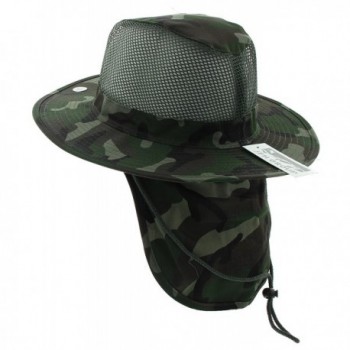 JFH Wide Brim Bora Booney Outdoor Safari Summer Hat w/Neck Flap & Sun Protection - Dark Green Camouflage - C111L1L4HTJ