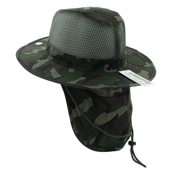 JFH Wide Brim Bora Booney Outdoor Safari Summer Hat w/Neck Flap & Sun Protection - Dark Green Camouflage - C111L1L4HTJ