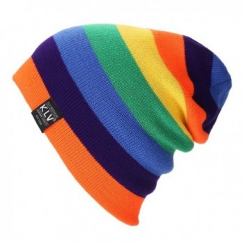 Feamos Slouchy Baggy Beanie Knit Colorful Hats Warm Rainbow Cap Oversized Unisex - Orange - CY12LP87GNB