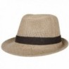 ililily Color Blocking Hatband Loose Linen Fedora Hat Solid Color Basic Trilby - Beige - CS11LE71NBF