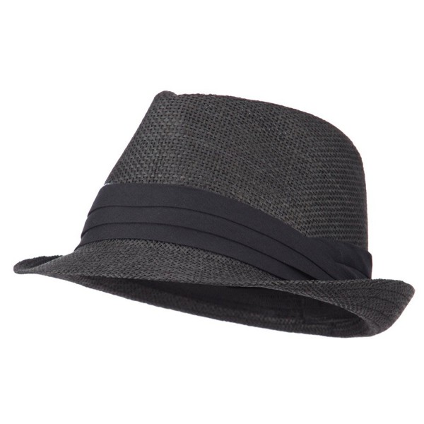 Men's Paper Fedora Hat with Pinched Top - Black - CV11XBRJB0L