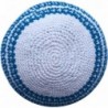 White / Sky Blue Lines 17cm DMC 100% Knitted Cotton Kippah Torah Chabad Yarmulke - CZ12MYPQGGW