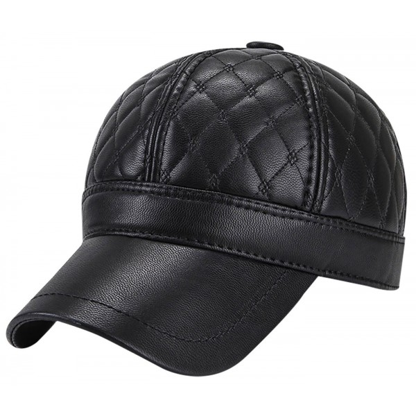 Panegy Mens Winter PU Fleece Hat Lined Fur Padded Baseball Cap with Fold Earflaps - Black - C9187876UXC