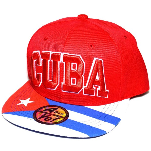 CUBA Embroidered Flag Printed Snapback Flat Bill Cap Baseball Football Hat AYO3031 - Red - C2187KHGYUD