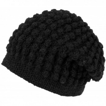 Nirvanna Designs CH607 Popcorn Slouch Hat with Fleece - Black - CZ11H7RBNM5