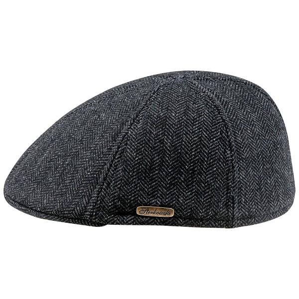 Warm Wool Blend Petersham Duckbill 6 Panel Flat Cap - Dark Grey - CZ11PAJRAY5