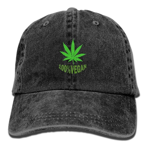 Funny 100% VEGAN Leaf Weed Adult Sport Adjustable Baseball Cap Cowboy Hat - Black - CA18699397A