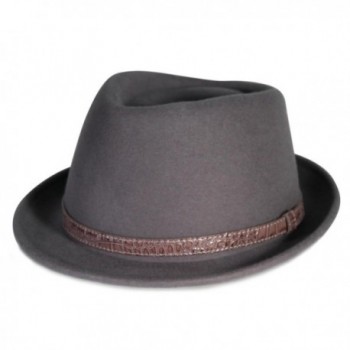 City Hunter Pmw86 Pamoa Wool Felt Fedora with Crocodile Leather Trim ( 3 Colors ) - Dark Grey - CT11G0J6J6B