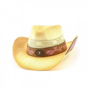 NYFASHION101 2-Toned Cowboy/Cowgirl Paper Woven Hat w/ Elegant Design Band - C311KRQS12N