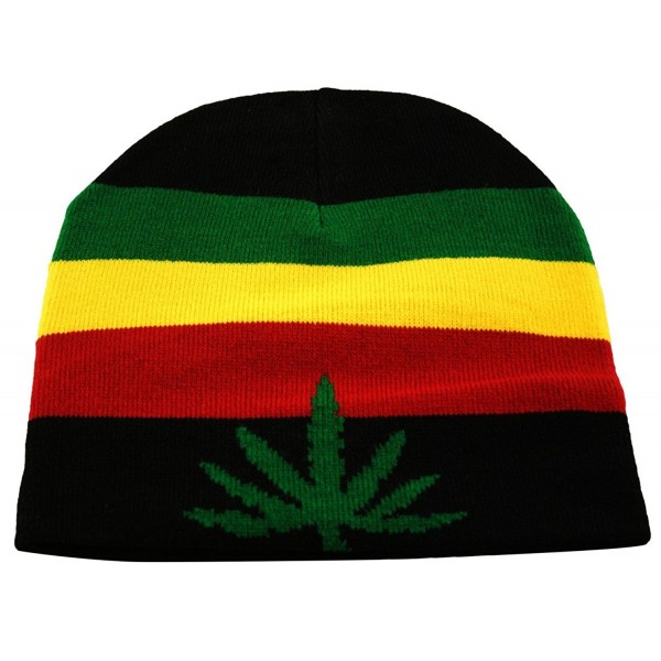 Itzu Rasta Skully Beanie Knit Hat Cap Weed Ganja Leaf In Black Red Yellow Green - Black - C411V8XE6AT