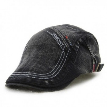 Men's Casual Denim Style Cotton Adjustable Newsboy Ivy Classic Cap Hat - Black - CY182AN5ZY0