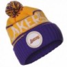 Mitchell & Ness NBA Los Angeles Lakers High 5 Pom Pom Beanie Cuff Knit Hat - C612607YRJX