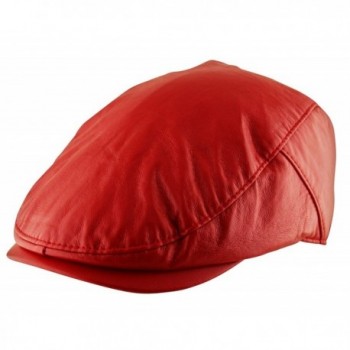 Men's Flat Cap Plain Faux Leather Hat Pre Curved Lined Vintage Gatsby Newsboy - Red - CT12C1ORBTR
