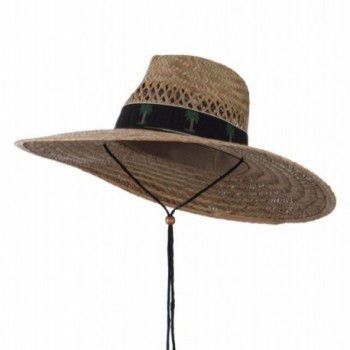Designed Band Wide Brim Straw Hat - Palm Black W37S14E - C311E8TSMVF