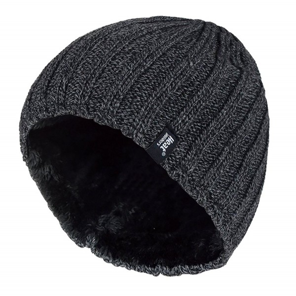 Men's Heat Holders Plain Ribbed Knitted 3.4 tog Thermal Winter Beanie Hat Grey - CK11HQSEK4N