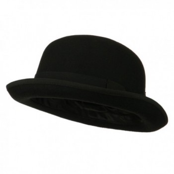 Men's Felt Bowler Hat with Ribbon Trim - Black - CU11QLM5B4N