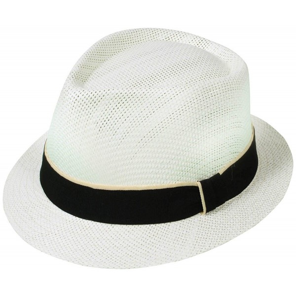 Simplicity Short Brim Straw Fedora Hat with Black Band - Ivory - C111EV84S7Z
