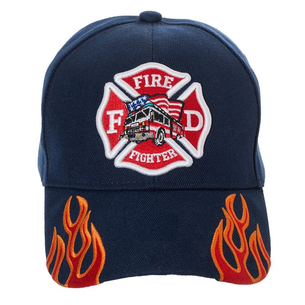 Artisan Owl Fire Fighter Fire Department Rescue Flames Baseball Cap Hat - Navy Blue - CI18699Q7X6