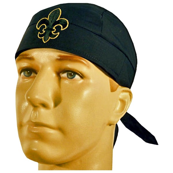 Fleur De Lis Bandana Skull Cap Made in America Headwrap Black and Gold - C317Z4MOCS9