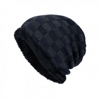 Highpot Men Fashion Winter Plaid Knit Beanie Hats Wool Knit Warm Hat Ski Caps - Navy - C7188NXA3D2