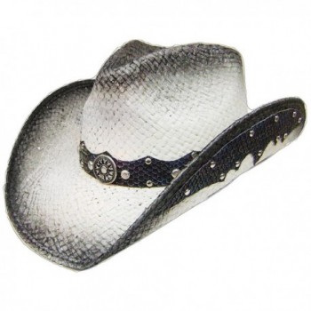 Modestone Straw Cowboy Hat Leather-Like Appliques Grey - CF182E3LS5Z