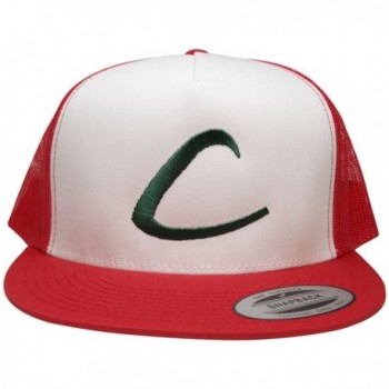 FLEXFIT Pokemon Trainer Ash Ketchum Embroidered Classic Trucker Mesh Snapback Cap - Red White - CJ12KIIGLI5