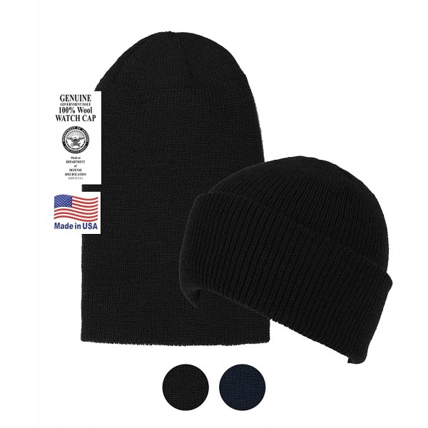 Military Style Wool Beanie Hat -Soft Warm Winter Watch Cap -Blueberry Uniforms - Black - CM187OYA8Q8