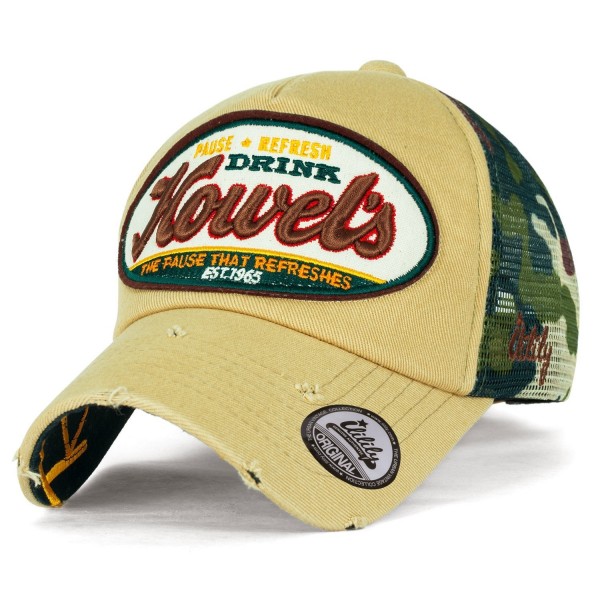 ililily Howel's Camouflage Baseball Mesh Cap Distressed Vintage Trucker Hat - Khaki - CP17YK24885