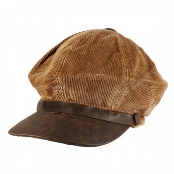 Morehats Cotton Corduroy Flat Cap Cabbie Hat Gatsby Ivy Irish Hunting Newsboy Hunting Beret - Brown/leather - CG11LLY6SKR