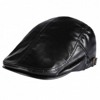 Men PU Leather Duckbill Cap Vintage Ivy Newsboy Cap Flat Cap Cabby Hat - Black - CU12NDYIUNB