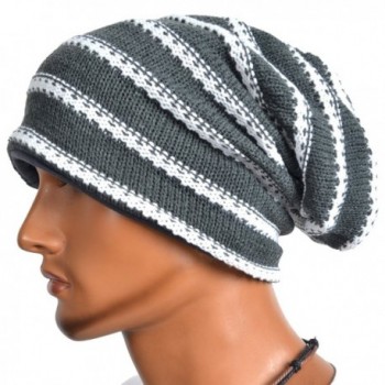 VECRY Men's Slouchy Beanie Knit Crochet Rasta Cap For Summer Winter - Stripe-grey - CR187C63ZII