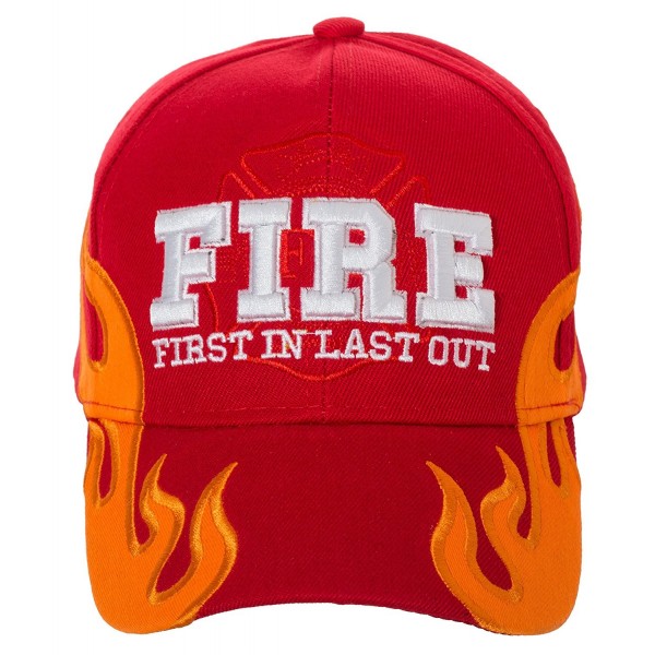 Artisan Owl First In Last Out Fire Rescue Flames Baseball Cap with Adjustable Strap - Red - CH1867R56CD Artisan Owl First In Last Out Fire Rescue Flames Baseball Cap with Adjustable Strap - Red - CH1867R56CD
