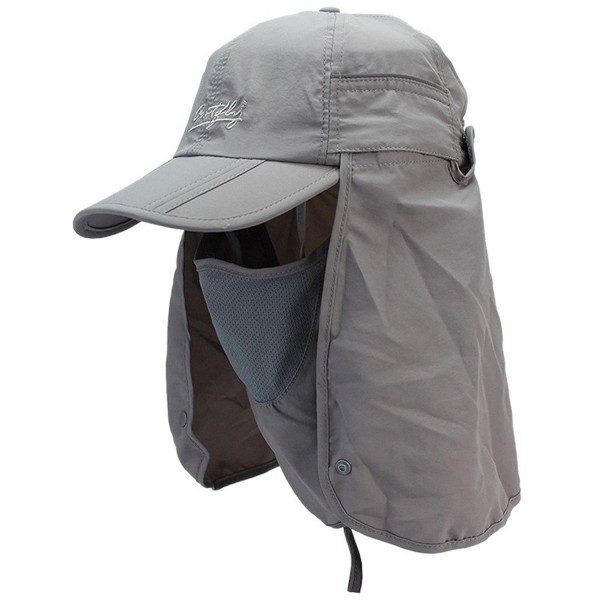 Outdoor Sun Protection Hat Folding Neck Flap Cap With Removable Shield and Mask - Grey - CO12GRS0IHZ